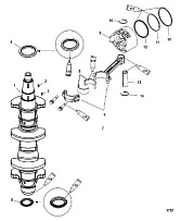 Коленвал, поршни и шатуны 4-Х ТАКТНОГО ПЛМ MERCURY 50 Серийный номер от 1C050252 и выше